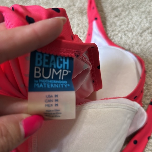 Motherhood Maternity Beach Bump One Piece Swimsuit Size M Pink Polka Dots - Picture 6 of 6